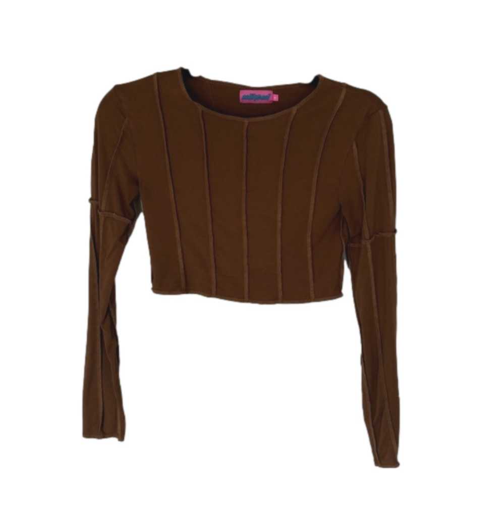Edikted Brown Raw Hem Crop Top
